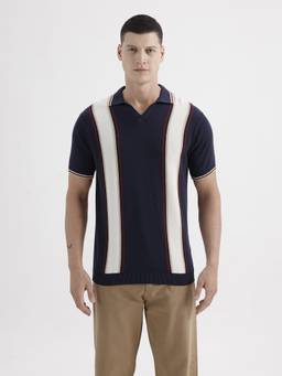 BASICS - Flat Knit Navy Blue Cotton Sweatshirt