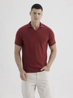 BASICS - Flat Knit Maroon Cotton Sweatshirt