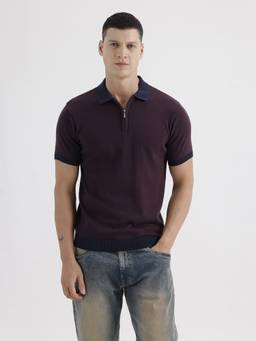 BASICS - Flat Knit Wine Cotton Sweatshirt