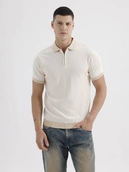 BASICS - Flat Knit Cream Cotton Sweatshirt