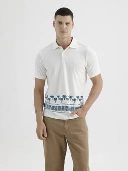BASICS - Cream Cotton Collar Neck Polo T-Shirt