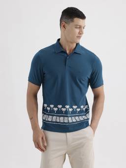 BASICS - Blue Cotton Collar Neck Polo T-Shirt
