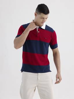 BASICS - Red Cotton Collar Neck Polo T-Shirt