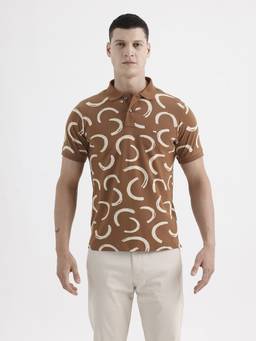 BASICS - Brown Cotton Collar Neck Polo T-Shirt