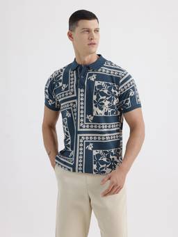 BASICS - Teal Cotton Collar Neck Polo T-Shirt