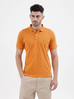BASICS - Orange Cotton Collar Neck Polo T-Shirt