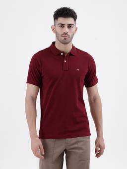 BASICS - Wine Cotton Collar Neck Polo T-Shirt