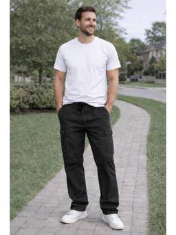 Denro - Black Men Pure Cotton Relaxed Fit Cargo Trouser