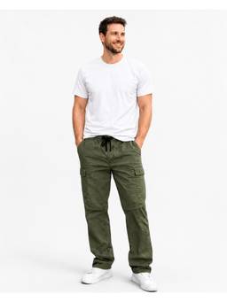 Denro - Olive Men Pure Cotton Relaxed Fit Cargo Trouser
