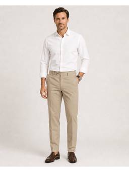 Denro - Beige Men Tailored Fit Stretch Formal Trouser