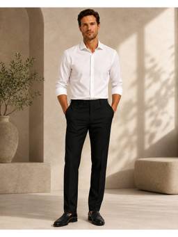 Denro - Black Men Tailored Fit Stretch Formal Trouser