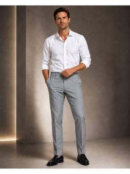 Denro - Grey Men Tailored Fit Stretch Formal Trouser
