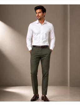 Denro - Olive Men Tailored Fit Stretch Formal Trouser