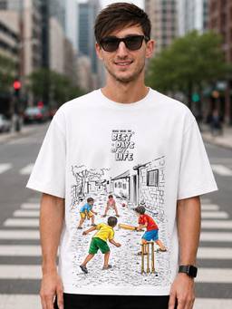 HAZUKU - Best Days Of My Life Men's White Graphic Print Oversized Cotton Casual T-Shirt