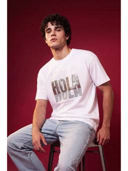 Simon Carter - Men White Studs Graphic Crew Neck T-Shirt