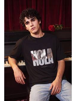 Simon Carter - Men Black Studs Graphic Crew Neck T-Shirt