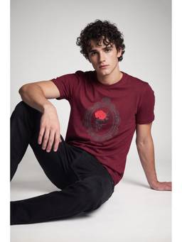 Simon Carter - Men Maroon Floral Printed Crew Neck T-Shirt