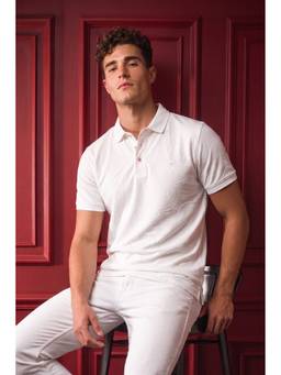 Simon Carter - Men White Rose Jacquard Polo T-Shirt