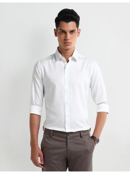 Arrow - Self Design White Full Sleeves Collar Neck Shirt