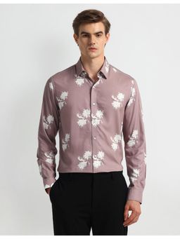Arrow - Floral Mauve Full Sleeves Collar Neck Shirt