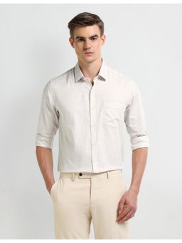 Arrow - Textured Beige Full Sleeves Collar Neck Shirt