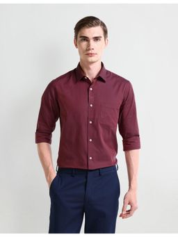 Arrow - Solid Plain Red Full Sleeves Collar Neck Shirt