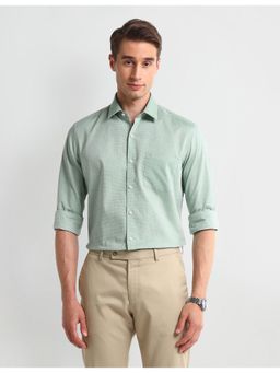 Arrow - Self Design Green Full Sleeves Collar Neck Shirt