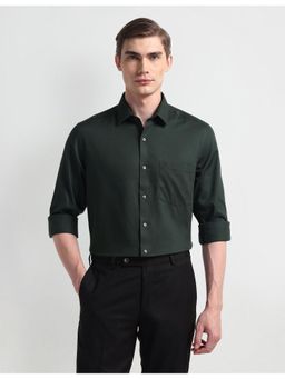 Arrow - Self Design Green Full Sleeves Collar Neck Shirt