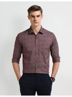 Arrow - Printed Maroon Full Sleeves Collar Neck Shirt