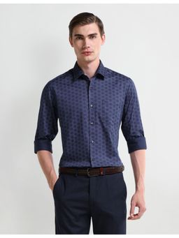 Arrow - Geometric Blue Full Sleeves Collar Neck Shirt
