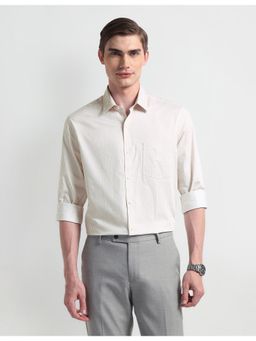 Arrow - Stripes Beige Full Sleeves Collar Neck Shirt