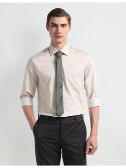 Arrow - Stripes Beige Full Sleeves Collar Neck Shirt