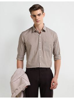 Arrow - Stripes Brown Full Sleeves Collar Neck Shirt