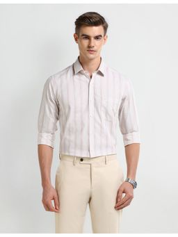 Arrow - Stripes Beige Full Sleeves Collar Neck Shirt