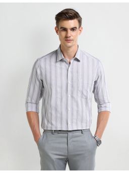 Arrow - Stripes Grey Full Sleeves Collar Neck Shirt