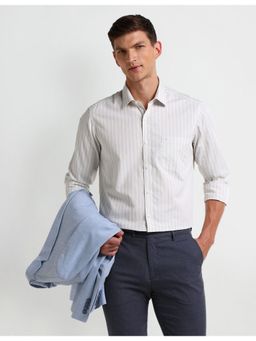 Arrow - Stripes Grey Full Sleeves Collar Neck Shirt