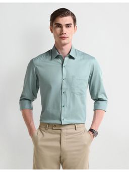 Arrow - Self Design Green Full Sleeves Collar Neck Shirt