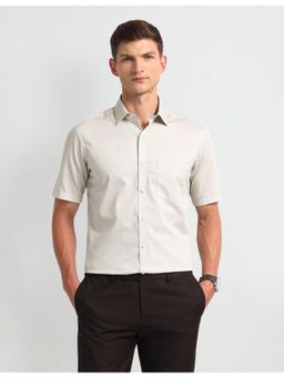 Arrow - Geometric Beige Half Sleeves Collar Neck Shirt