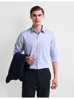 Arrow - Textured Blue Full Sleeves Collar Neck Shirt