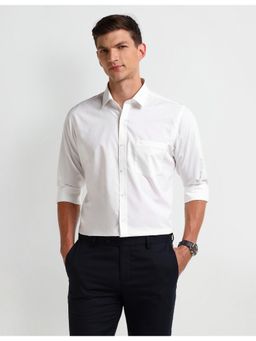 Arrow - Solid Plain White Full Sleeves Collar Neck Shirt