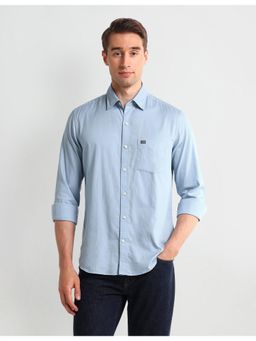 Arrow - Solid Plain Blue Full Sleeves Collar Neck Shirt