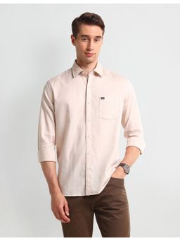 Arrow - Solid Plain Peach Full Sleeves Collar Neck Shirt