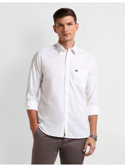 Arrow - Solid Plain White Full Sleeves Collar Neck Shirt
