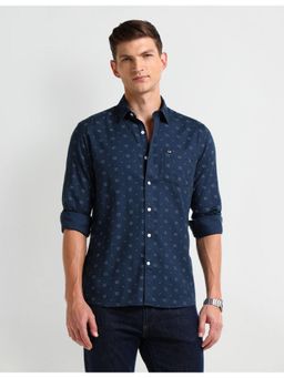 Arrow - Geometric Blue Full Sleeves Collar Neck Shirt