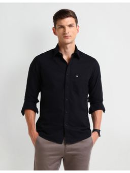 Arrow - Solid Plain Black Full Sleeves Collar Neck Shirt