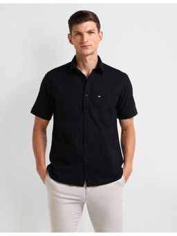 Arrow - Solid Plain Black Half Sleeves Collar Neck Shirt