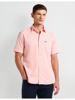 Arrow - Solid Plain Peach Half Sleeves Collar Neck Shirt