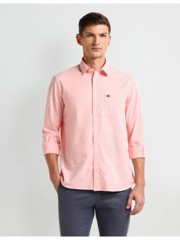 Arrow - Solid Plain Peach Full Sleeves Collar Neck Shirt