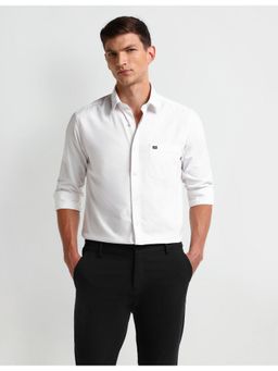 Arrow - Solid Plain White Full Sleeves Collar Neck Shirt