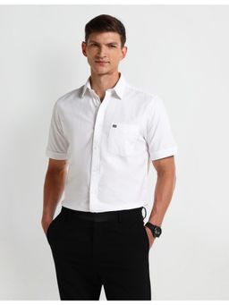 Arrow - Solid Plain White Half Sleeves Collar Neck Shirt